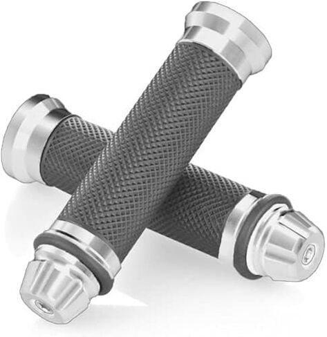 مقابض مقبض عالمية للدراجات النارية مقاس 7/8 بوصة، سباق مطاطي مضاد للانزلاق بدون مقبض طرفي متوافق مع Yamaha Honda Kawasaki Triumph Dirt Bike، هدية 50 حزمة من ملصقات الدراجات النارية (فضية) in Kuwait