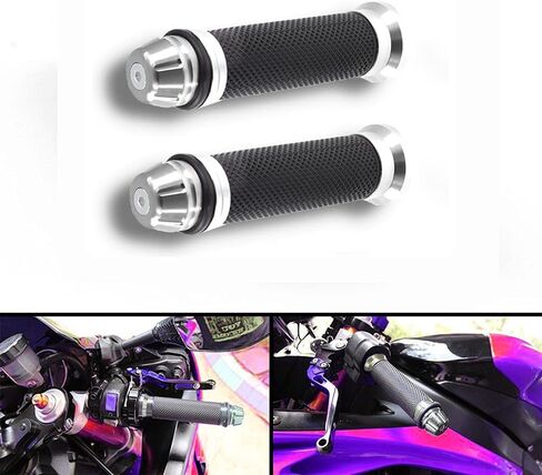 مقابض مقبض عالمية للدراجات النارية مقاس 7/8 بوصة، سباق مطاطي مضاد للانزلاق بدون مقبض طرفي متوافق مع Yamaha Honda Kawasaki Triumph Dirt Bike، هدية 50 حزمة من ملصقات الدراجات النارية (فضية) in Kuwait