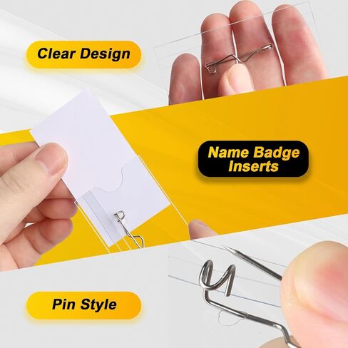 100 قطعة من حاملات شارة الاسم على شكل دبوس، علامات اسم الهوية مع مشابك، علامات الاسم، حاملات شارة الاسم، حاملات شارة الاسم الأفقية مع 100 قطعة من بطاقات الإدخال المناسبة (3.54 × 2.16 بوصة) in Kuwait