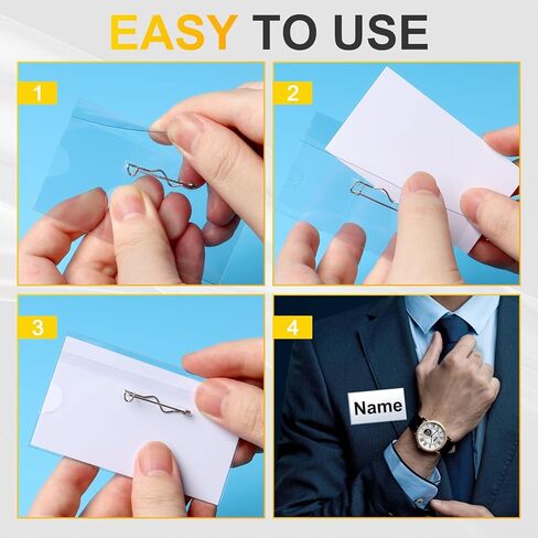 100 قطعة من حاملات شارة الاسم على شكل دبوس، علامات اسم الهوية مع مشابك، علامات الاسم، حاملات شارة الاسم، حاملات شارة الاسم الأفقية مع 100 قطعة من بطاقات الإدخال المناسبة (3.54 × 2.16 بوصة) in Kuwait