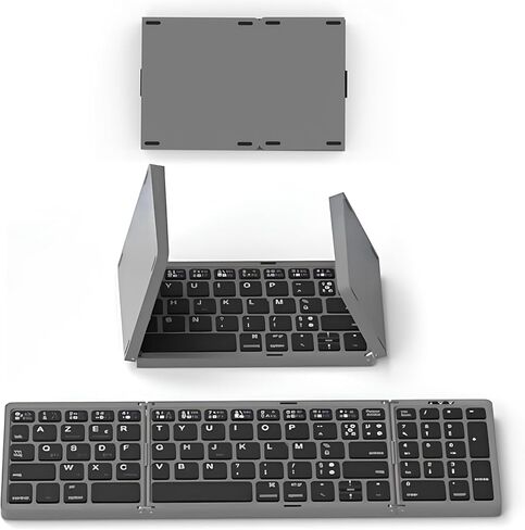 SIKAI CASE لوحة مفاتيح لاسلكية قابلة للطي مع لوحة مفاتيح رقمية، لوحة مفاتيح لاسلكية فرنسية أوروبية بتصميم AZERTY للكمبيوتر اللوحي/ipad/Mac، لوحة مفاتيح للسفر قابلة لإعادة الشحن in Kuwait