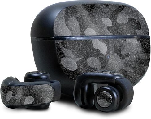 Glossy Glitter Skin Compatible with Bose Ultra Open Earbuds - Black Camo - Premium 3M Vinyl Protective Wrap Decal Cover - Easy to Apply | Crafted in The USA by MightySkins in Saudi Arabia
