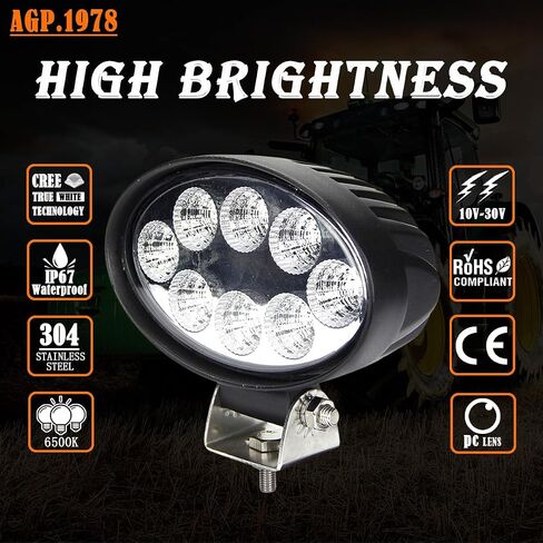 2pcs Tractor Led Work Light, 12V 24W Oval Cab LED Light, Agriculture Rear Fog Light LED Bulb, IP67 Waterproof Compatible with Kubotatractor,Case/IHCombine,Johndeerecombine etc in Saudi Arabia