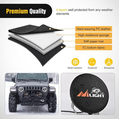 Nilight 7inch Round Offroad Driving Pod Light Cover, 7.25 Inch Diameter Black Leather Protective Cover for Auxiliary Ditch Fog Bumper Headlight on Jeep Truck SUV ATV UTV Tractor, 2 Years Warranty in Saudi Arabia