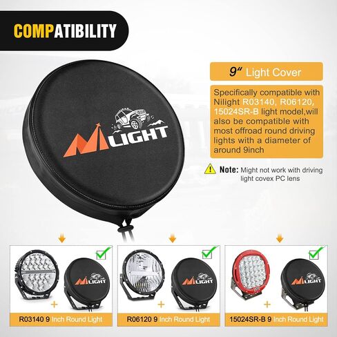 Nilight 7inch Round Offroad Driving Pod Light Cover, 7.25 Inch Diameter Black Leather Protective Cover for Auxiliary Ditch Fog Bumper Headlight on Jeep Truck SUV ATV UTV Tractor, 2 Years Warranty in Saudi Arabia