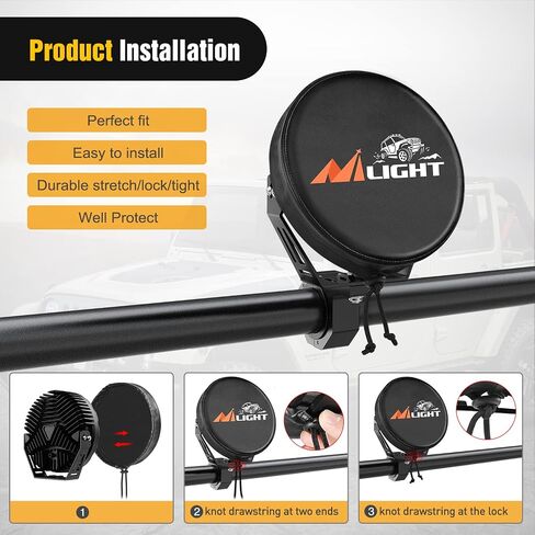 Nilight 7inch Round Offroad Driving Pod Light Cover, 7.25 Inch Diameter Black Leather Protective Cover for Auxiliary Ditch Fog Bumper Headlight on Jeep Truck SUV ATV UTV Tractor, 2 Years Warranty in Saudi Arabia
