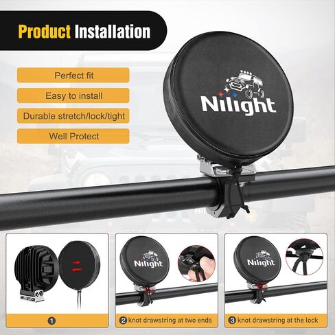 غطاء خفيف للقيادة على الطرق الوعرة مقاس 7 بوصات من Nilight، غطاء واقٍ من الجلد الأسود بقطر 7.25 بوصة للمصباح الأمامي المساعد للضباب على شاحنة جيب SUV ATV UTV، ضمان لمدة عامين in Saudi Arabia