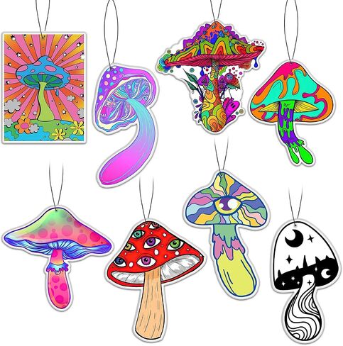 Mushroom Black Ice Car Air Freshener（8Pack）Mushroom Decor Car Accessories Hippie Gifts Merch Air Freshener Pendant Room Decoration for Hanging Rearview Car Interior Household in Saudi Arabia