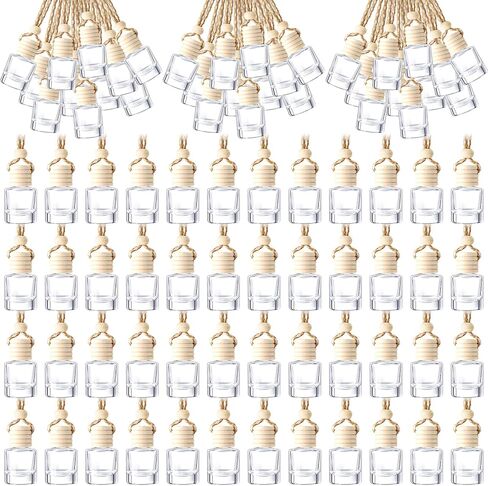 Zubebe 500 Pcs Hanging Car Aromatherapy Diffusers Glass Perfume Bottle Bulk Clear Empty Refillable Air Freshener for Pendant Perfume Essential Oil Fragrance Car Interior Decoration (Cylindrical) in Saudi Arabia