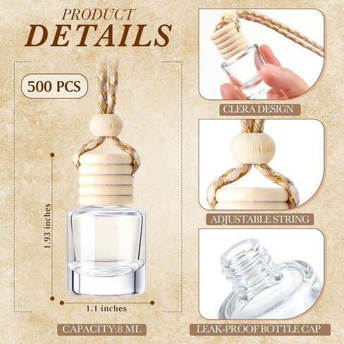 Zubebe 500 Pcs Hanging Car Aromatherapy Diffusers Glass Perfume Bottle Bulk Clear Empty Refillable Air Freshener for Pendant Perfume Essential Oil Fragrance Car Interior Decoration (Cylindrical) in Saudi Arabia
