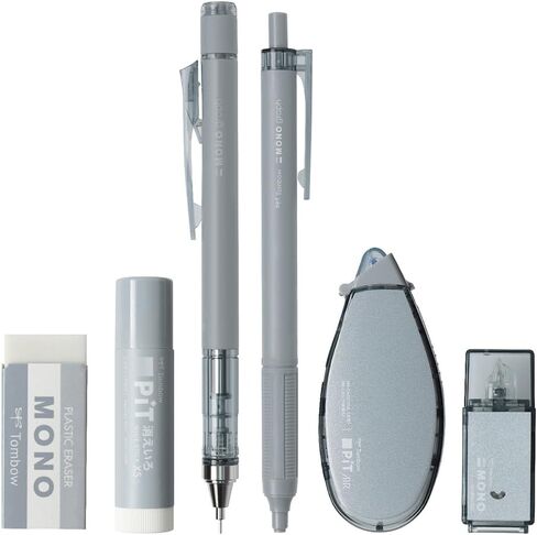 Tombow Pencil MONO PIT PCC-642CAZ Stationery Set, 6-Piece Set, Ash Color, Steel, Mechanical Pencil, 0.02 inch (0.5 mm) Set in Saudi Arabia