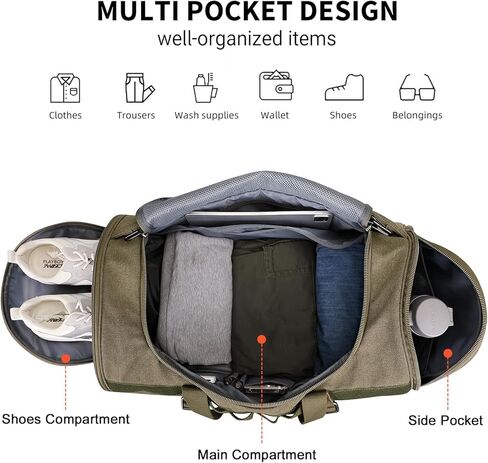 حقائب سفر من القماش الخشن من WITZMAN للرجال، حقيبة سفر كبيرة من القماش لعطلة نهاية الأسبوع طوال الليل، حقيبة من القماش الخشن مع حجرة أحذية (A8006 بني) in Kuwait