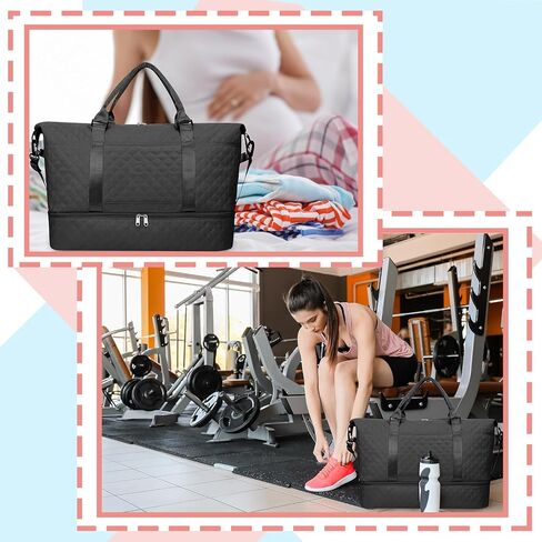 Weekender Bags for Women Travel, Carry on Overnight Bag Weekender Bag with Shoe Compartment and Wet Pocket Travel Duffle Bag with Toiletry Bag Gym Travel Versatile Luggage Bag (Black) in Saudi Arabia