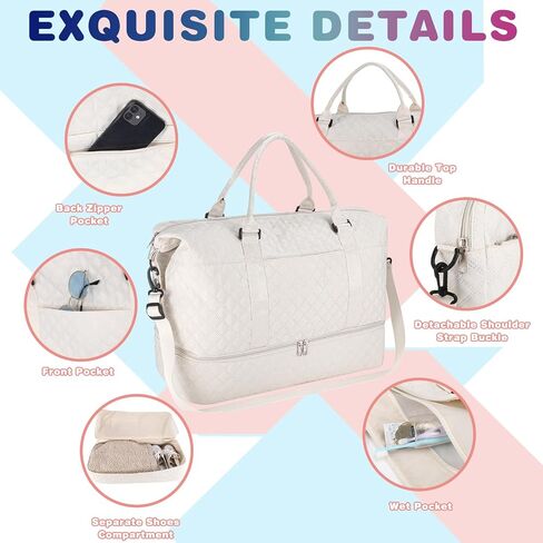 Weekender Bags for Women Travel, Carry on Overnight Bag Weekender Bag with Shoe Compartment and Wet Pocket Travel Duffle Bag with Toiletry Bag Gym Travel Versatile Luggage Bag (Black) in Saudi Arabia