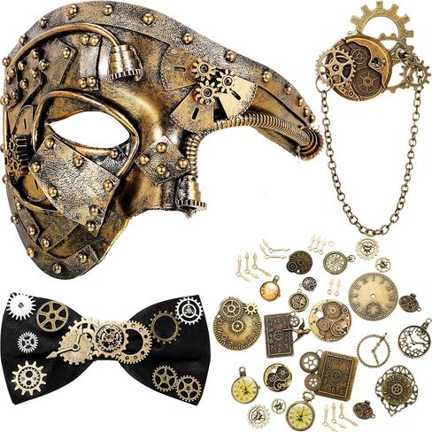 33 قطعة قناع Steampunk من إكسسوارات Steampunk المعدنية قناع تنكر البندقية Steampunk Gears ربطة عنق بروش عجلة مسننة قلادة ساحرة للرجال والنساء حفلة عيد الفصح in Saudi Arabia