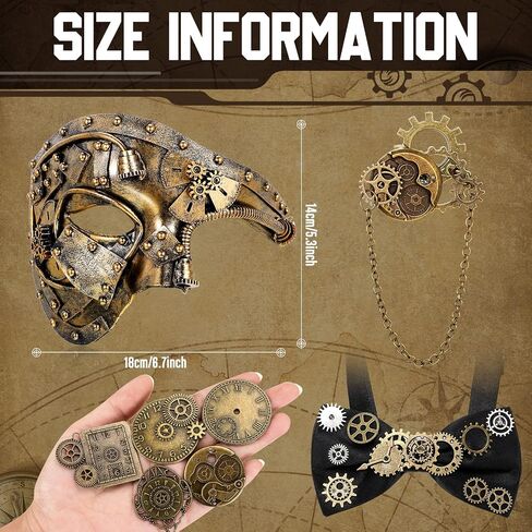 33 قطعة قناع Steampunk من إكسسوارات Steampunk المعدنية قناع تنكر البندقية Steampunk Gears ربطة عنق بروش عجلة مسننة قلادة ساحرة للرجال والنساء حفلة عيد الفصح in Saudi Arabia