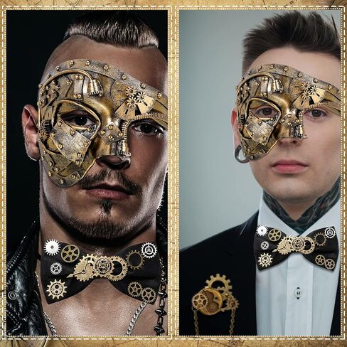 33 قطعة قناع Steampunk من إكسسوارات Steampunk المعدنية قناع تنكر البندقية Steampunk Gears ربطة عنق بروش عجلة مسننة قلادة ساحرة للرجال والنساء حفلة عيد الفصح in Saudi Arabia