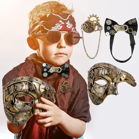 33 قطعة قناع Steampunk من إكسسوارات Steampunk المعدنية قناع تنكر البندقية Steampunk Gears ربطة عنق بروش عجلة مسننة قلادة ساحرة للرجال والنساء حفلة عيد الفصح in Saudi Arabia