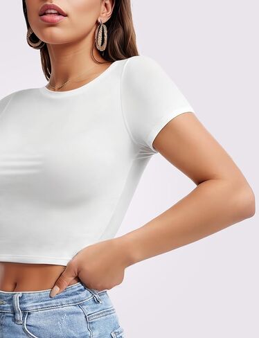 المرأة قصيرة الأكمام المحاصيل الأعلى طاقم الرقبة Y2K قميص مثير سليم المجهزة طبقة قاعدة عادية لينة تجريب قميص الخروج القمم in Kuwait