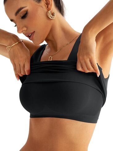 Women's Scoop Neck Seamless Tank Top with Built in Bras No Pads Fitted Sleeveless Shirts in Saudi Arabia