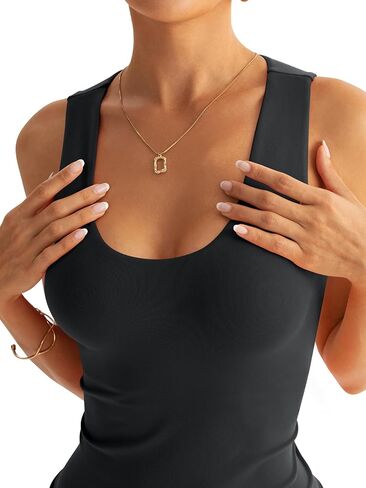 Women's Scoop Neck Seamless Tank Top with Built in Bras No Pads Fitted Sleeveless Shirts in Saudi Arabia
