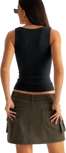 Women's Scoop Neck Seamless Tank Top with Built in Bras No Pads Fitted Sleeveless Shirts in Saudi Arabia