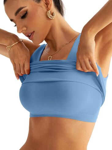 Women's Scoop Neck Seamless Tank Top with Built in Bras No Pads Fitted Sleeveless Shirts in Saudi Arabia