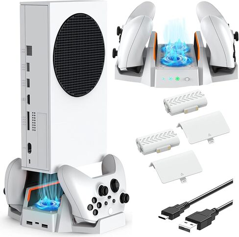 CTPOWER Upgraded Xbox Series S Cooling Stand with Dual Cooling Fan 3 Level Adjustable Speed, Dual Controller Charger with LED Indicator USB Port - 2 x 800mAh Rechargeable in Saudi Arabia