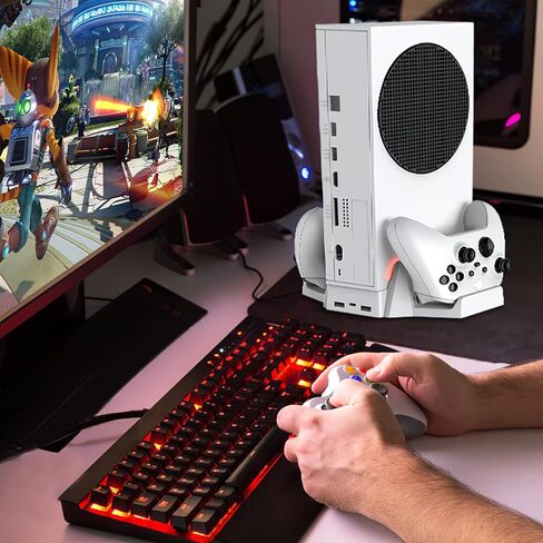 CTPOWER Upgraded Xbox Series S Cooling Stand with Dual Cooling Fan 3 Level Adjustable Speed, Dual Controller Charger with LED Indicator USB Port - 2 x 800mAh Rechargeable in Saudi Arabia