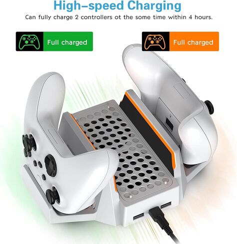 CTPOWER Upgraded Xbox Series S Cooling Stand with Dual Cooling Fan 3 Level Adjustable Speed, Dual Controller Charger with LED Indicator USB Port - 2 x 800mAh Rechargeable in Saudi Arabia