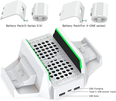 CTPOWER Upgraded Xbox Series S Cooling Stand with Dual Cooling Fan 3 Level Adjustable Speed, Dual Controller Charger with LED Indicator USB Port - 2 x 800mAh Rechargeable in Saudi Arabia