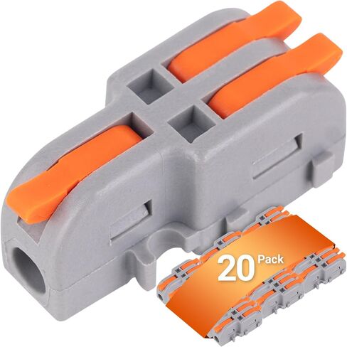 BlueStars 20 Pcs 250V 32A Compact Splicing Lever Wire Connector, 1-In-2-Out Orange Wire Connectors Push-in Suitable for Multiple Types Butt Terminal Connectors - CE Certified in Saudi Arabia