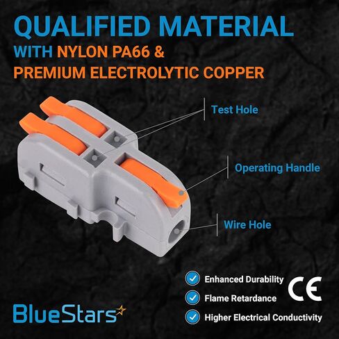 BlueStars 20 Pcs 250V 32A Compact Splicing Lever Wire Connector, 1-In-2-Out Orange Wire Connectors Push-in Suitable for Multiple Types Butt Terminal Connectors - CE Certified in Saudi Arabia