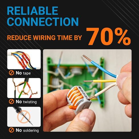 BlueStars 20 Pcs 250V 32A Compact Splicing Lever Wire Connector, 1-In-2-Out Orange Wire Connectors Push-in Suitable for Multiple Types Butt Terminal Connectors - CE Certified in Saudi Arabia