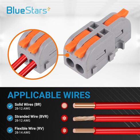 BlueStars 20 Pcs 250V 32A Compact Splicing Lever Wire Connector, 1-In-2-Out Orange Wire Connectors Push-in Suitable for Multiple Types Butt Terminal Connectors - CE Certified in Saudi Arabia