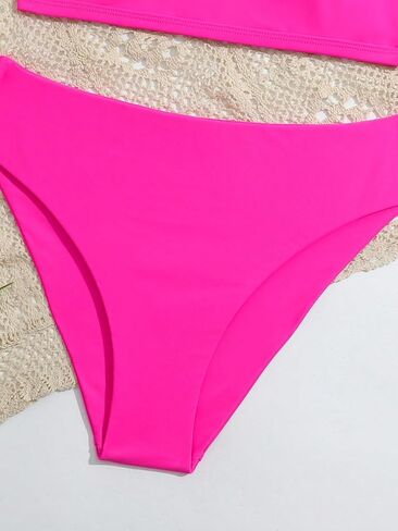 Girl's 2 Piece Notched Neck Bathing Suit Wireless Crop Swim Suits Casual Bikini Swimwear Set in Saudi Arabia