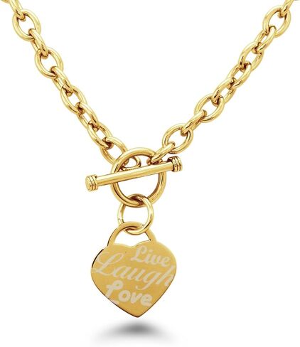 Stainless Steel Live Laugh Love Engraved Heart Tag Charm (Silver, Gold, Rose Gold) in Kuwait