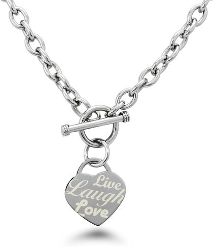 Stainless Steel Live Laugh Love Engraved Heart Tag Charm (Silver, Gold, Rose Gold) in Kuwait