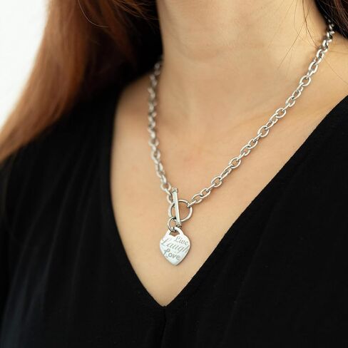 Stainless Steel Live Laugh Love Engraved Heart Tag Charm (Silver, Gold, Rose Gold) in Kuwait