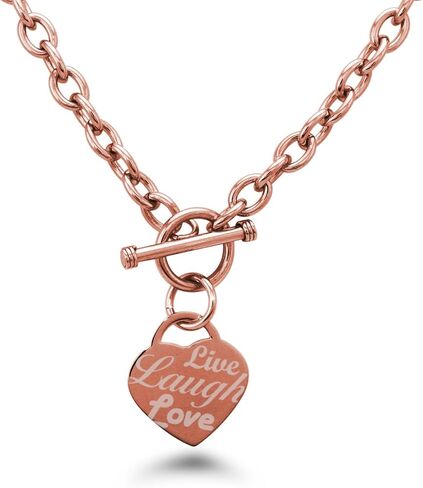 Stainless Steel Live Laugh Love Engraved Heart Tag Charm (Silver, Gold, Rose Gold) in Kuwait