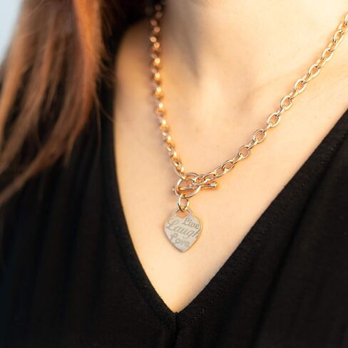 Stainless Steel Live Laugh Love Engraved Heart Tag Charm (Silver, Gold, Rose Gold) in Kuwait