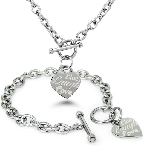 Stainless Steel Live Laugh Love Engraved Heart Tag Charm (Silver, Gold, Rose Gold) in Kuwait