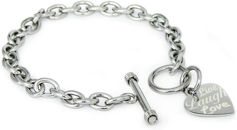 Stainless Steel Live Laugh Love Engraved Heart Tag Charm (Silver, Gold, Rose Gold) in Kuwait