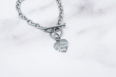 Stainless Steel Live Laugh Love Engraved Heart Tag Charm (Silver, Gold, Rose Gold) in Kuwait