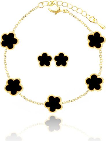 Four Leaf Clover Earring and Bracelet Set for Women Lucky Flower 14K Gold Jewelry in Kuwait