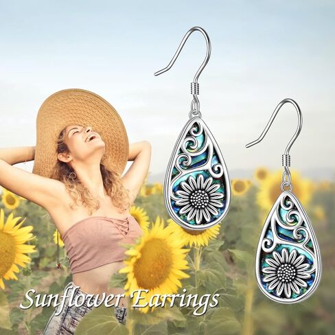 POPLYKE 925 Sterling Silver Sunlower Earrings Teardrop Abalone Jewelry Set For Women in Kuwait