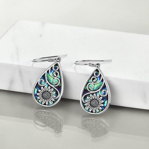 POPLYKE 925 Sterling Silver Sunlower Earrings Teardrop Abalone Jewelry Set For Women in Kuwait
