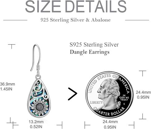 POPLYKE 925 Sterling Silver Sunlower Earrings Teardrop Abalone Jewelry Set For Women in Kuwait