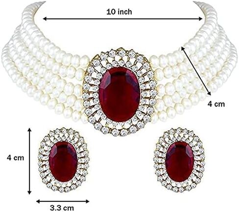 Aheli Kundan Pearl Choker Multi Layered Beaded Necklace Earrings Set Indian Traditional Wedding Jewelry for Women in Saudi Arabia