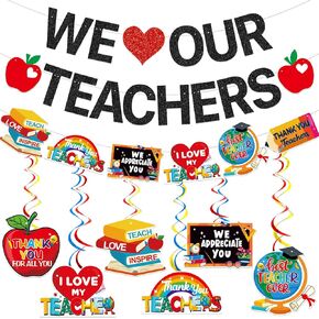 We Love Our Teachers Banner Teacher Appreciation Banner Thank You Banner Teacher Appreciation Decorations with Teacher Appreciation Hanging Decorations for Teachers Day Party Decorations